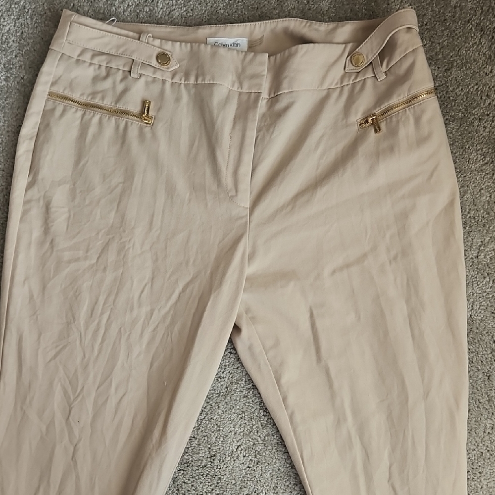 Calvin Klein Tan Trousers with Gold Accents